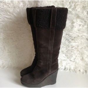 YSL Yves Saint Laurent Vintage Shearling Wedge Suede Boots 8.5 (fit 7.5) $1350
